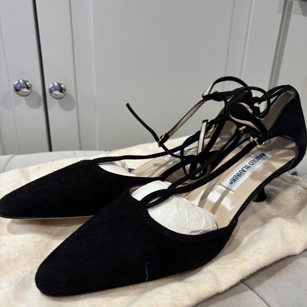 Vintage Italian Black Suede Heel with Ankle Strap AND BAG! - Manolo Blahnik